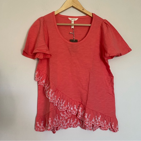 Matilda Jane Womens Eureka Springs Embroidered Ruffle short sleeve Top Size S - Picture 2 of 7